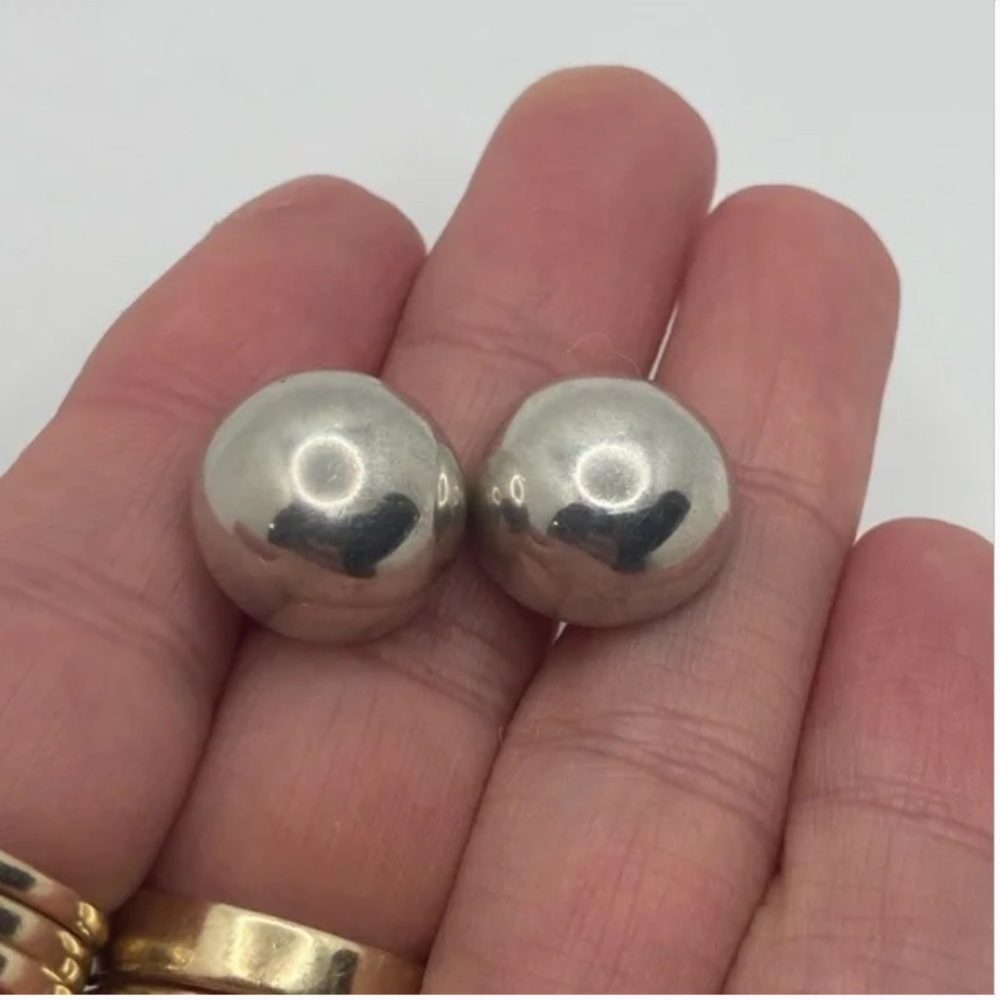 Vintage Sterling Silver Dome Stud Earrings Butterly Backings / .6”